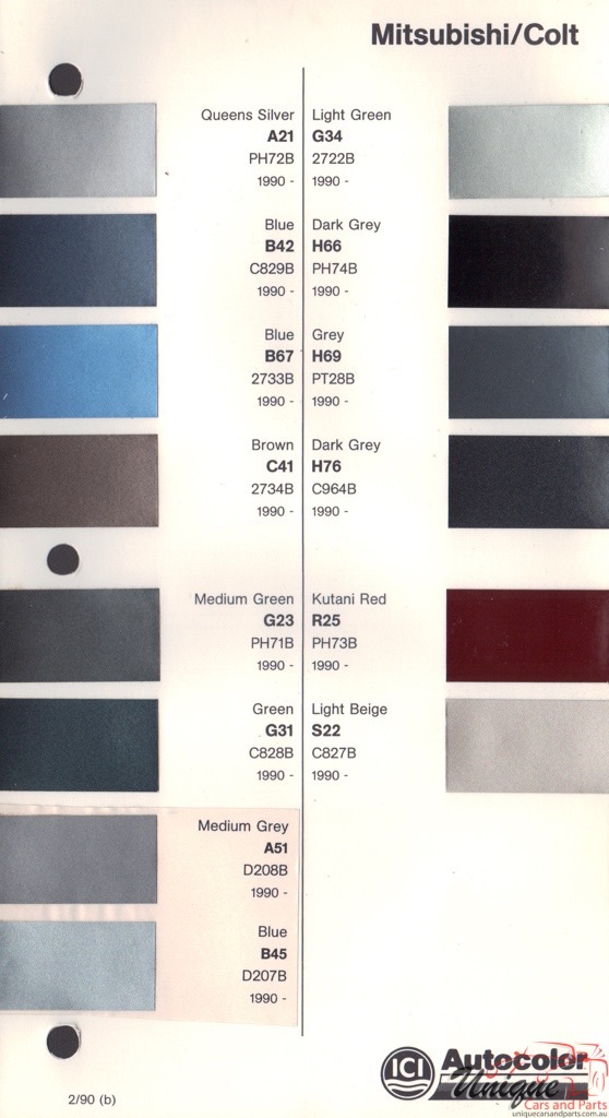 1990 - 1992 Mitsubishi Paint Charts Autocolor